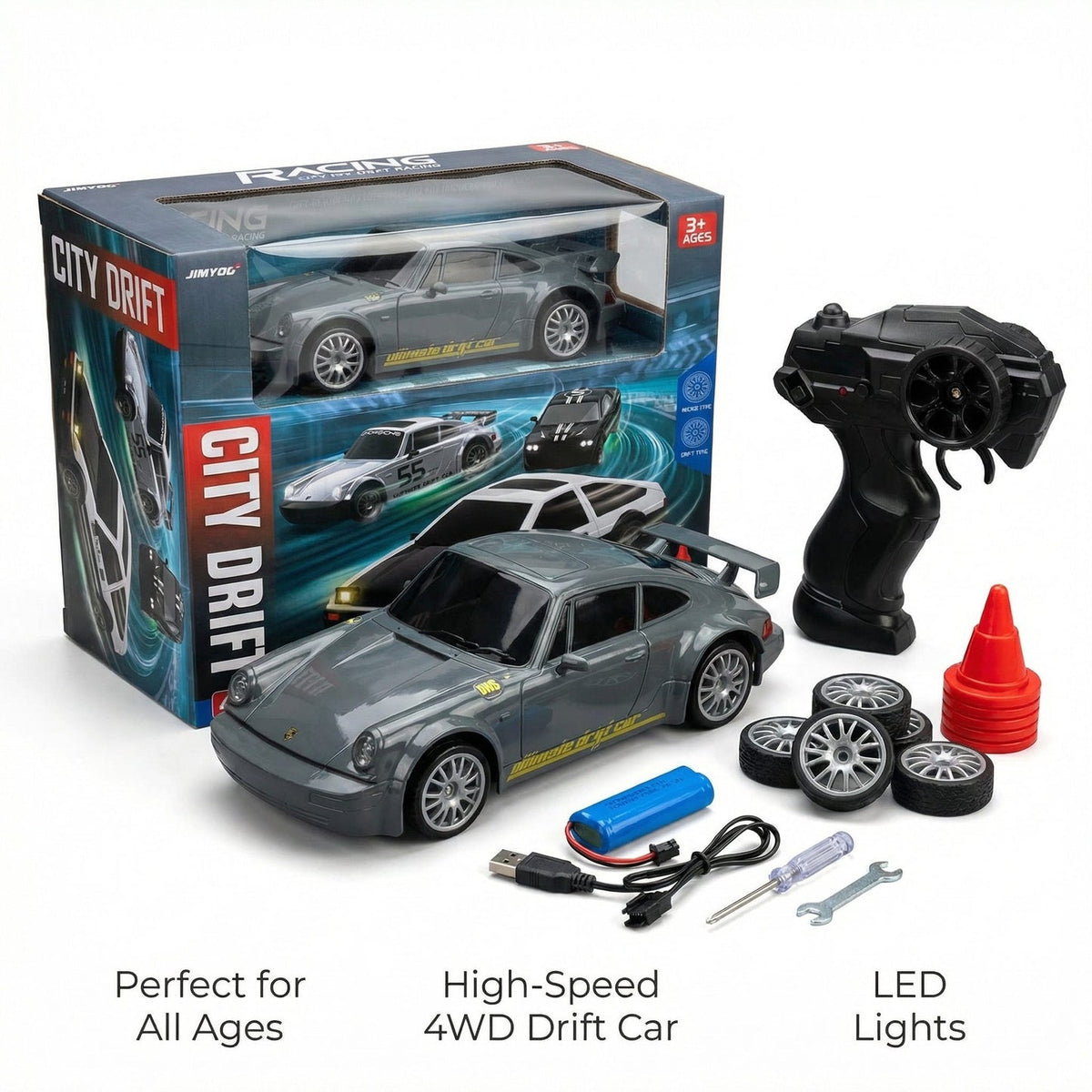 🏎️ RC Drift Car for — 4WD, LED Lights & 20KM/H Speed